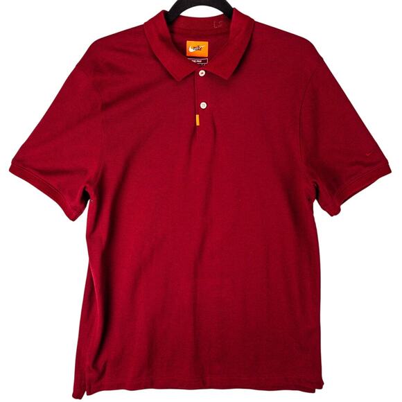 Nike Polo Dri-Fit Polo Men's Medium Logo Short Sleeve Red Cotton Blend Pique - Picture 1 of 11